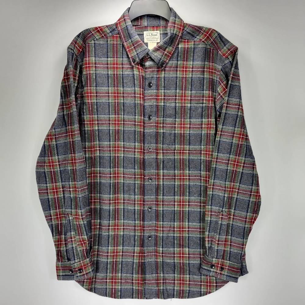 LL Bean Traditional Fit Plaid Flannel Button Front Shirt Mens Medium M Regular
